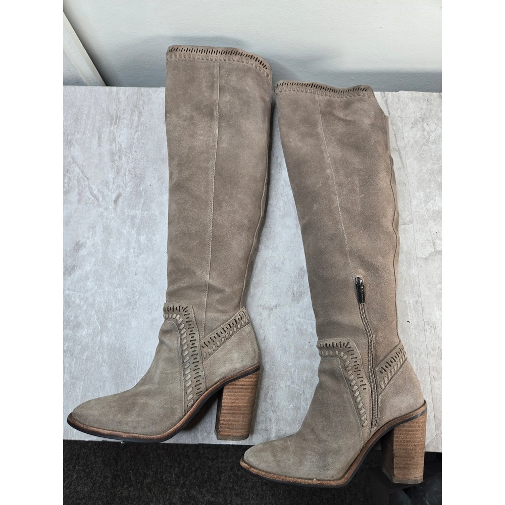 Vince Camuto Over The Knee Block Heel Tall Boots 8 Taupe Suede Fall Western Chic - Picture 6 of 10